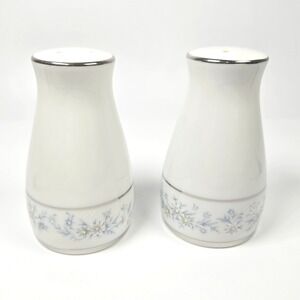 Noritake Marywood 2181 salt and pepper shakers Floral Blue Silver Trim Japan